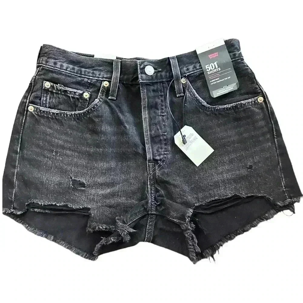 Levi’s 501 Shorts with Chewed Hem, in Wise Up Black, size 28, NWT - Picture 4 of 10